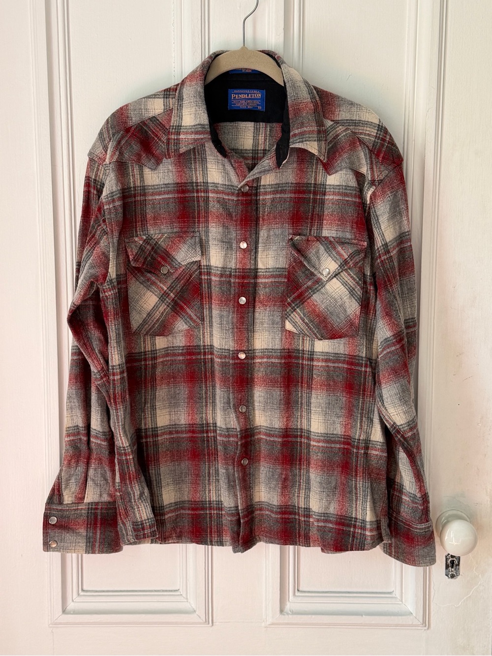 Men’s Pendleton Plaid Wool Western Shirt Pearlized Snap Closure Size Medium
